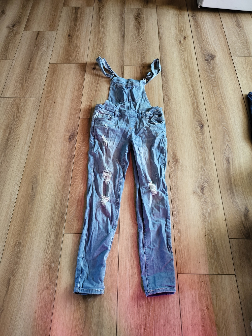 Light Blue Distressed Denim Overalls